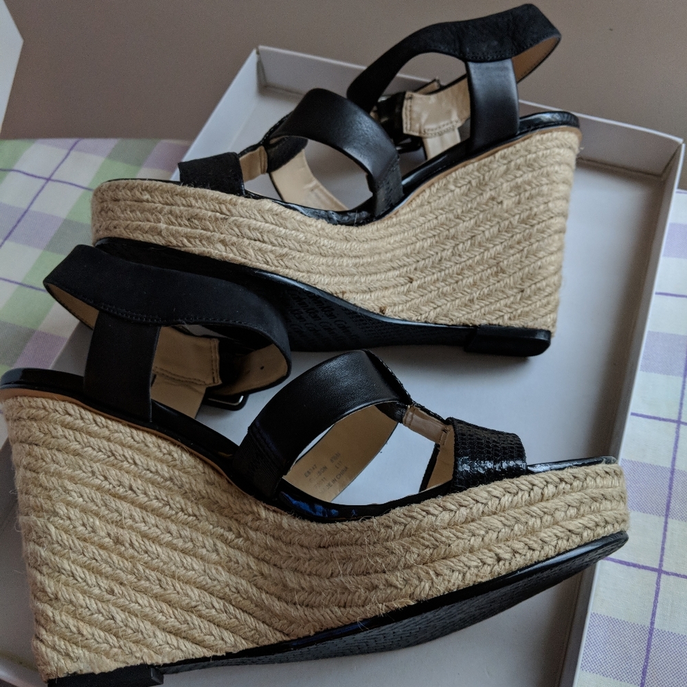 Calvin Klein Black Espadrille Wedge Sandals - Women Size 8.5